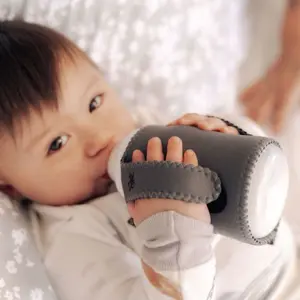 Little Gripsters Baby Bottle Holder Self-Feeding Training Sleeve for Babies 5-18 Months Soft Neoprene BPA-Free Fits Most Bottles Newborn Safe Travel Friendly