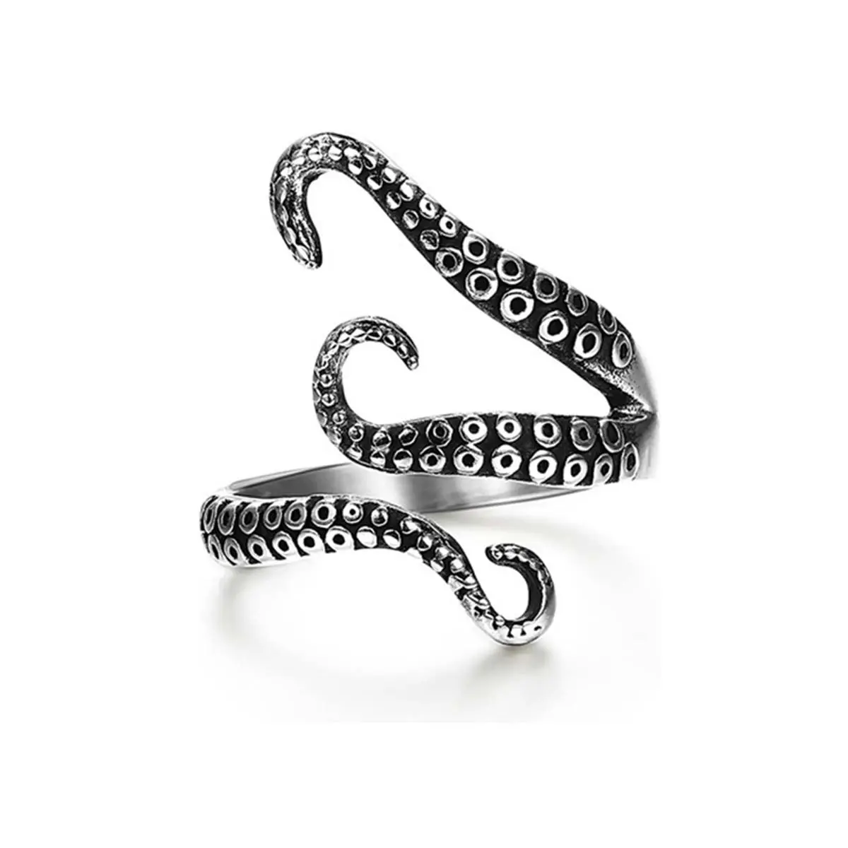 Chunky Octopus Tentacle Statement Ring with Gemstone, Unique Dark Aesthetic Jewelry in a Distressed Silver Finish, Unisex Open Adjustable Band, Dark Aesthetic Rings, Unique Rings