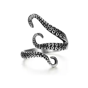 Octopus tentacle ring silver distressed open adjustable octopus index finger ring unisex