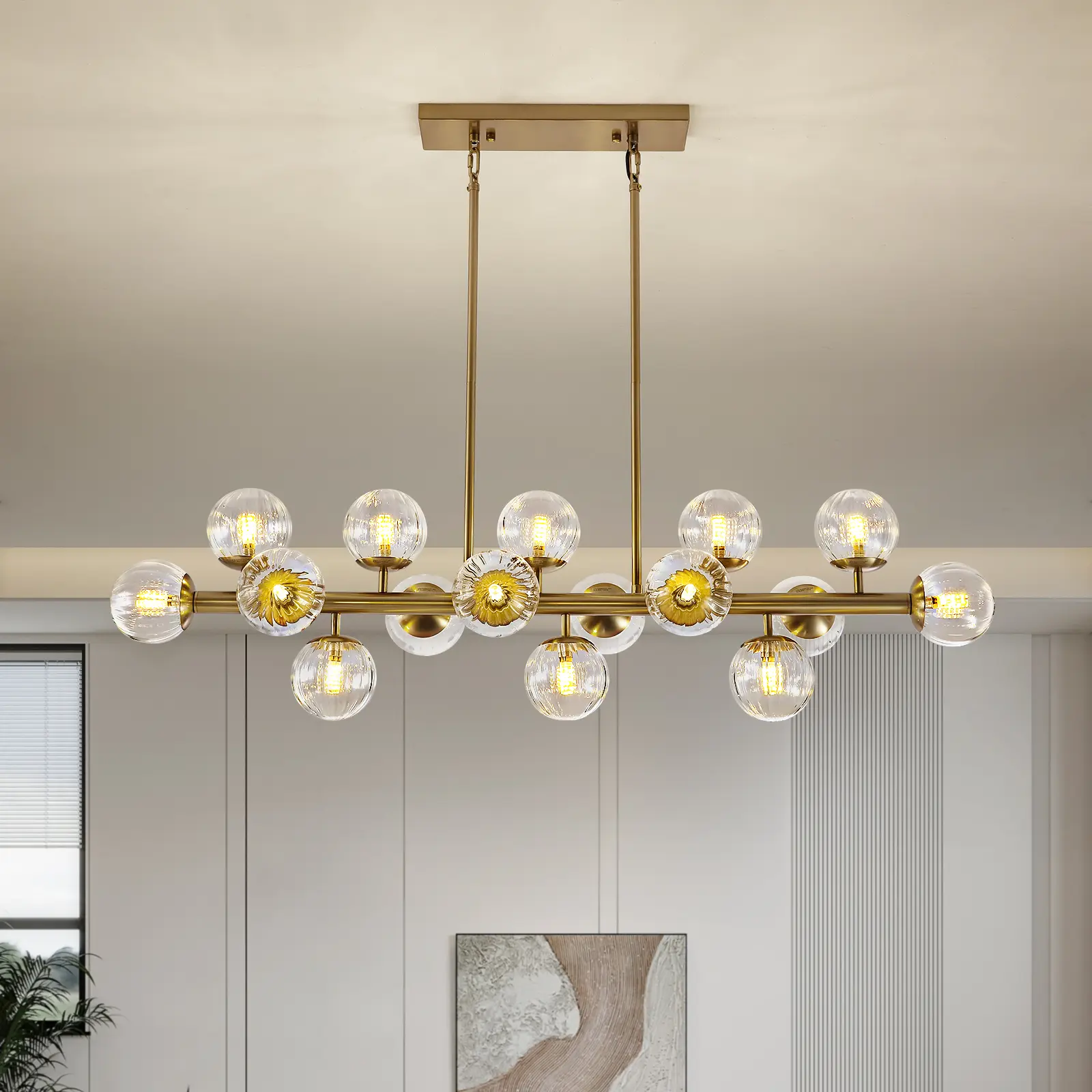 16-Light Modern Rectangle Gold Chandelier, Pendant Ceiling Light Fixture, Ceiling Lighting for Dining Room, Kitchen Island