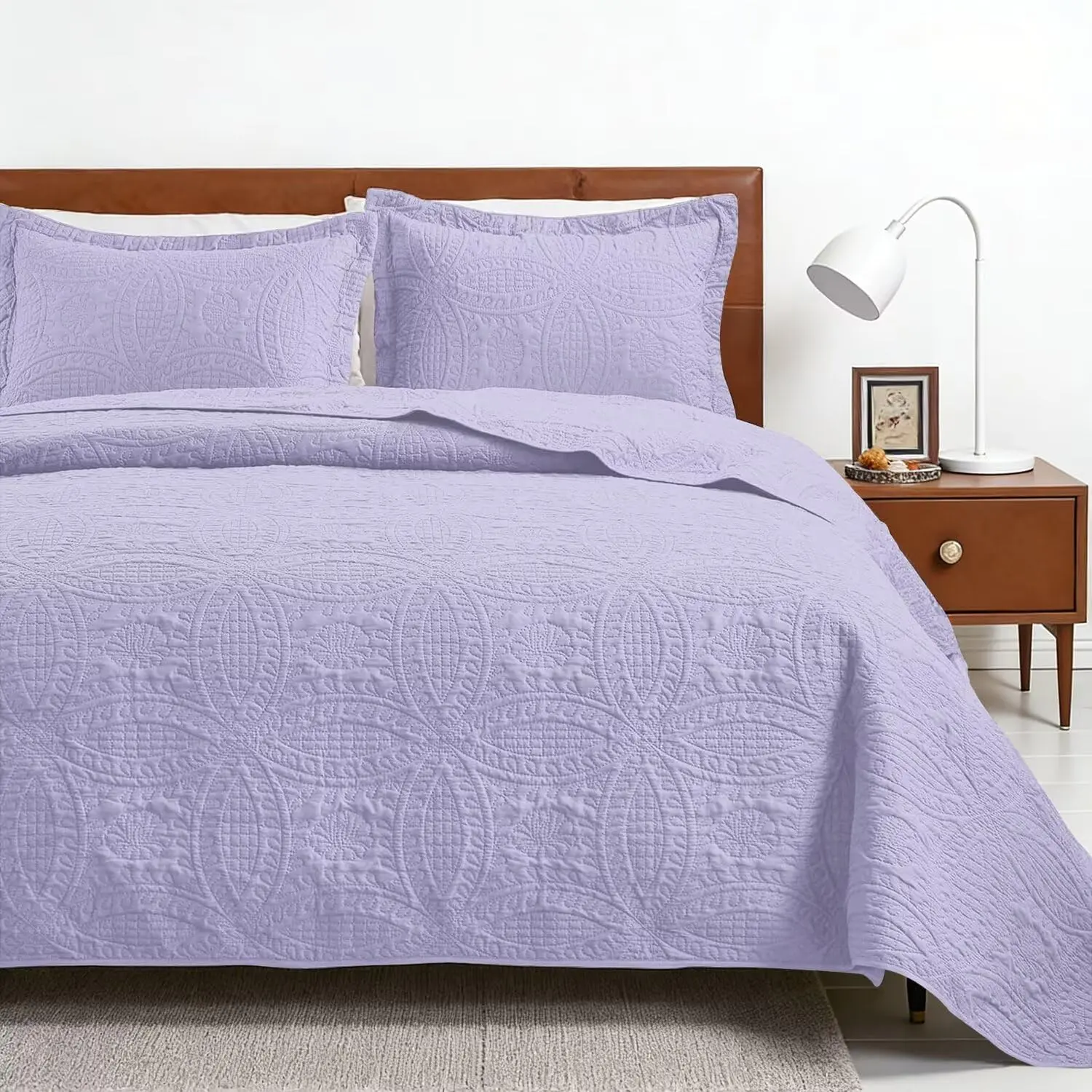 King Bedding Set,Grape Purple Ultrasonic King Set,Lightweight Microfiber Bedspread,Style Coin Pattern Bed Cover for All, 3-Piece Set(1, 2 Pillow Shams)