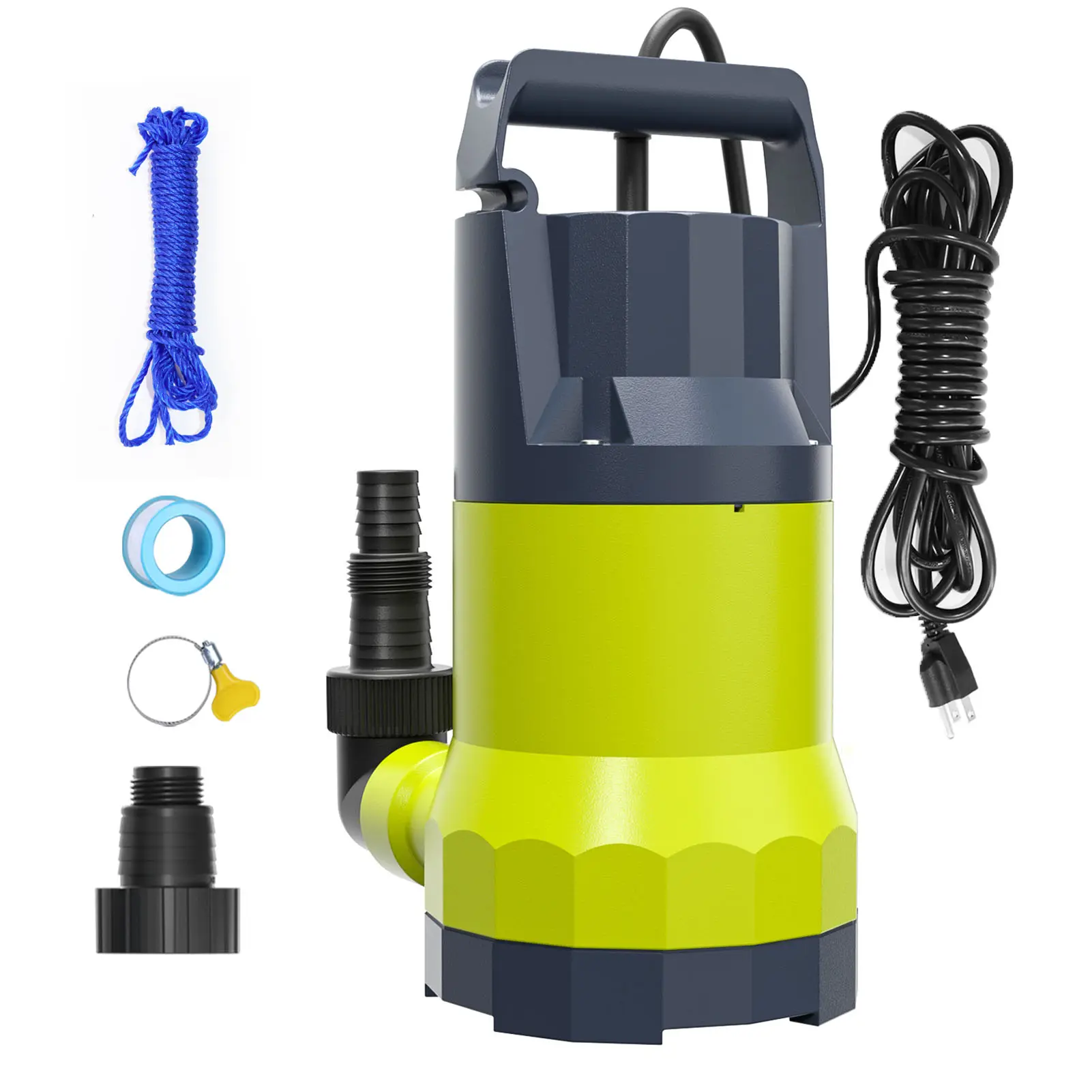Sump Pump 1.5HP Submersible Water Pump  4500GPH Portable Water Transfer Draining Pump Utility Pumps for Pool Basement Hot Tub Garden with Adapters