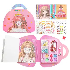 Leven Princess Makeup Kit for Girls – 3 in 1 Diamond Art & Sticker Crafts Set, Pretend Play Makeup + Fashion Designer Styling Activity Toy for Kids Ages 4-6, 5-7, 8-10, 8-12, Travel Gifts