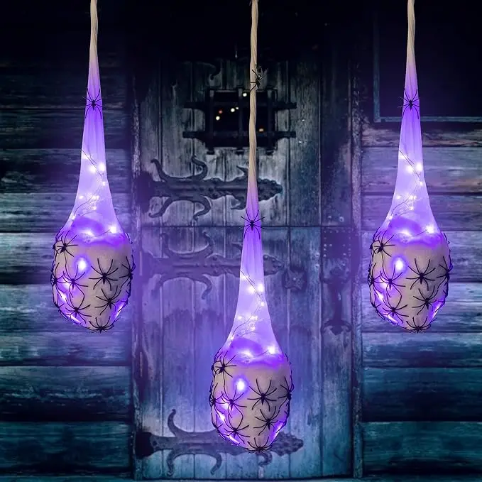 3.2FT Halloween Decoration Hanging Light Up Spider Egg Sacs 3 Packs, Gift for Halloween Party Favors Games, Sacks Props for Halloween, Birthday Indoor Outdoor Decor (Purple)