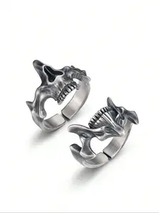 Punk Style Adjustable Skull Face Ring Set, Unique Vintage Design Jewelry, Perfect Halloween Gift, Unisex Fashion Accessory, Witchy Jewelry, Adjustable Rings