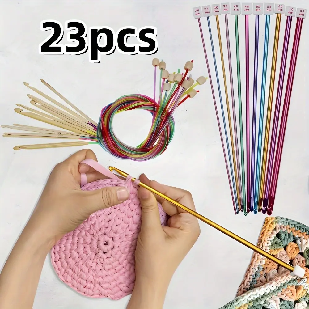 23Pcs Tunisian Crochet Hooks Set, Including 11Pcs 2.0-8.0mm Metal Long Crochet Hooks & 12 Pcs 3.0-10.0mm Carbonized Bamboo Afghan Crochet Needles with Cable to Make Blankets, Carpets, Scarves, Shawls and Other Crafts