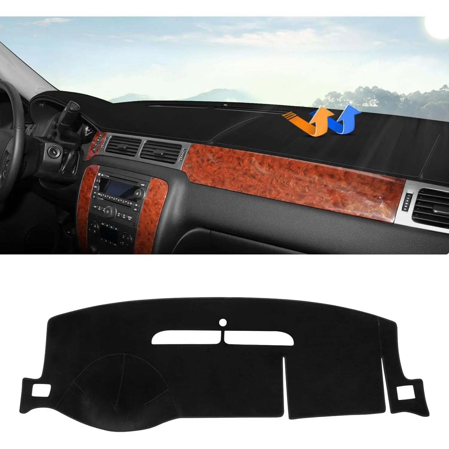 Dashboard Cover Mat for 2007-2014 Chevrolet Tahoe Suburban/GMC Yukon XL&2007-2013 Chevy Avalanche Silverado 1500 2500 3500 LTZ/GMC Sierra SLT Denali Accessories Upgrade Velvet Dash Cover