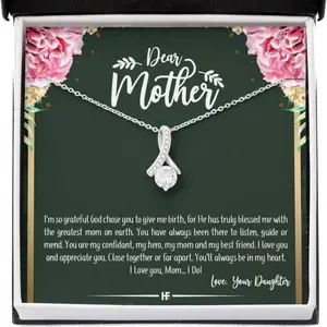Mom Necklace, Gift For Your Mom On Mother’S Day With Carnation Alluring Beauty Necklaces, Necklace Gift Box, Small Jewelry Gift Box, Card Box, Birthday Gift Necklace, Mothers Day Gifts (Luxury Box)