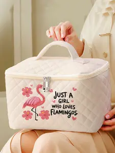 1 piece of flamingo 'Love Flamingo Girl' 2D printed portable travel makeup, brush and accessory organizer, large capacity travel wash and rinse supplies organizer bag, cute makeup bag, Travel cosmetic bags, Cosmetic Bag