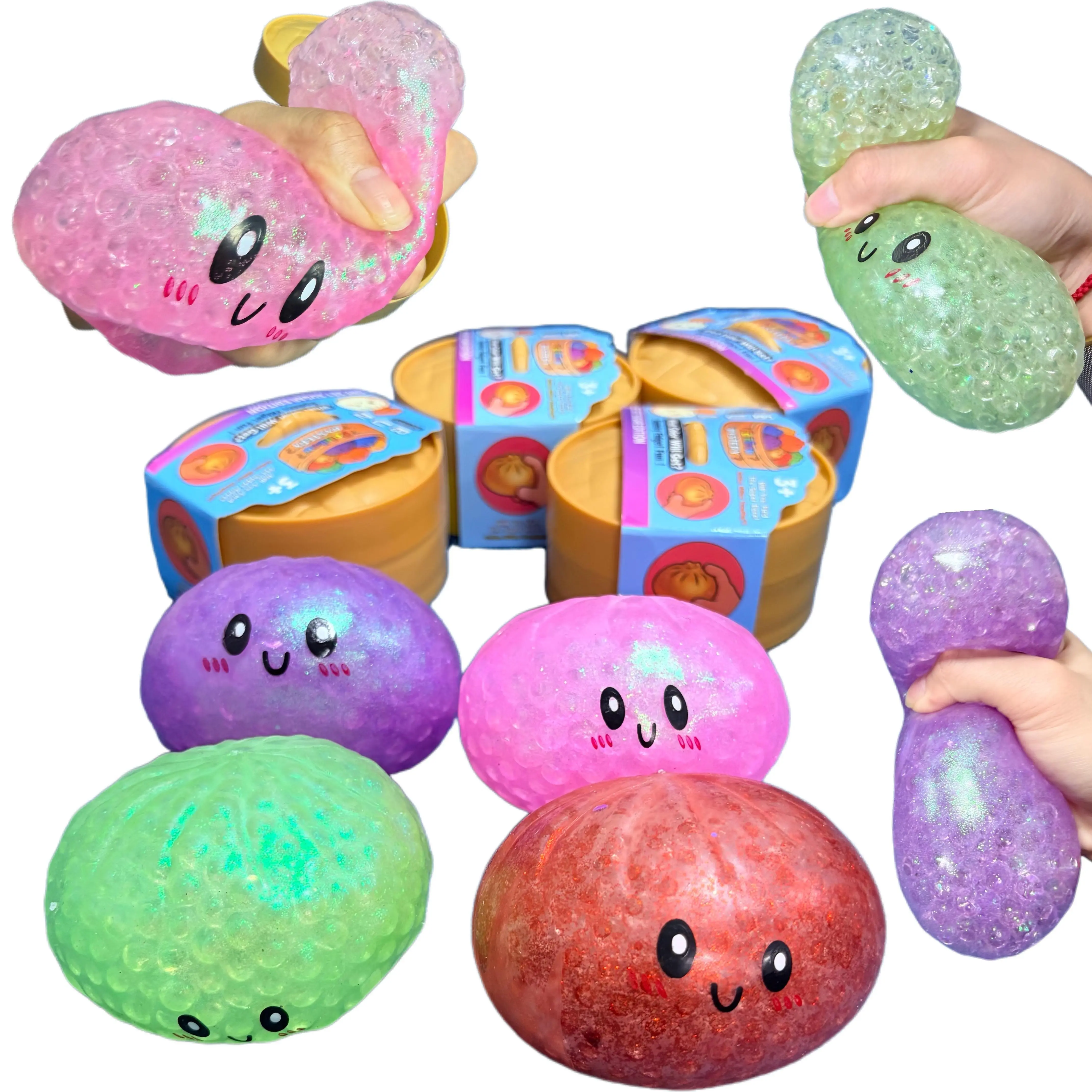 Glitter Dumpling Squishy Toy Set, Gel-Filled Squishy Toys with BeadsBig Sparkling Stress Relief Sensory, Cute Slow-Rise Desk Decor for Kids & Adults, Gift Collection.