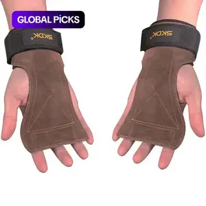 Cowhide Weight Lifting Grips Palm Protection with Wrist Wraps, 1 Pair Hand Grips for Gym Fitness Workout Exercise Training, Wrist Supports for Men & Women, Gym Accessories #GLOBAL PICKS