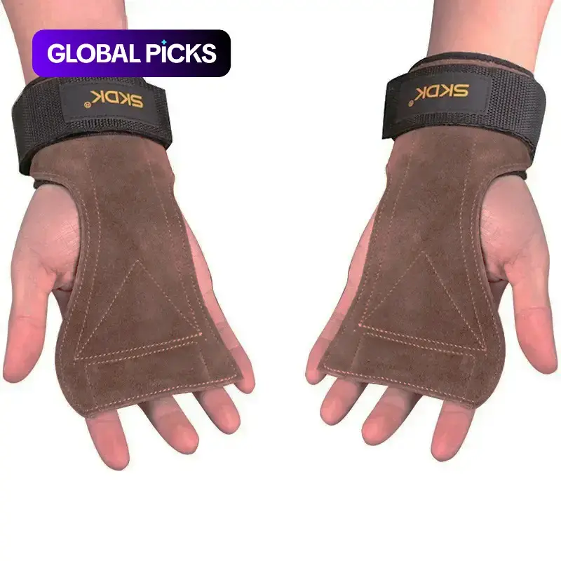 Cowhide Weightlifting Grips Palm Protection with Wrist Wraps, 1 Pair Hand Grips for Gym Workout Training, Wrist Support for Men & Women, Fitness Accessories #GLOBAL PICKS