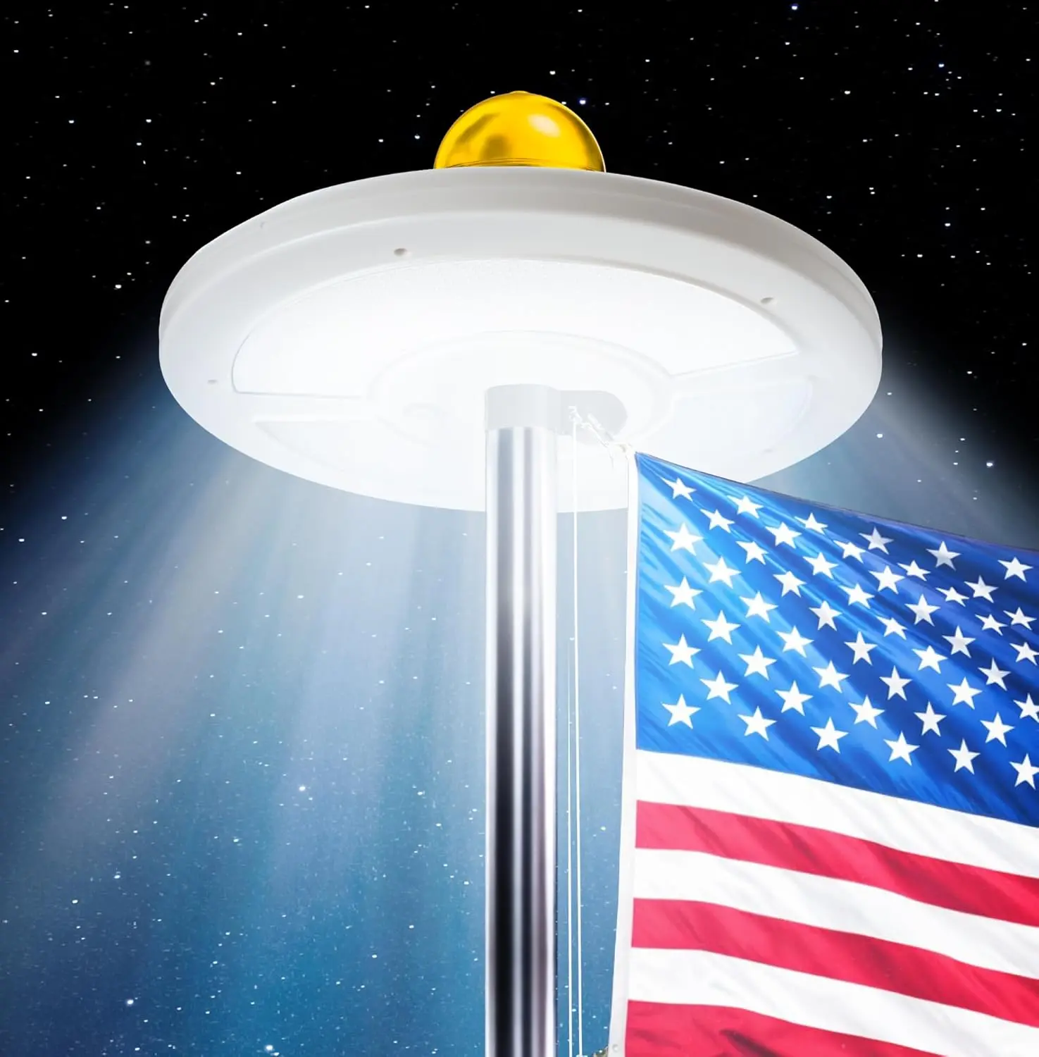 Sun-Powered Ultra-Bright Flag Pole & Umbrella Light - 128 LED Lights - Auto Dusk to Dawn - Waterproof Design (White), Sun-Powered Umbrella Lights