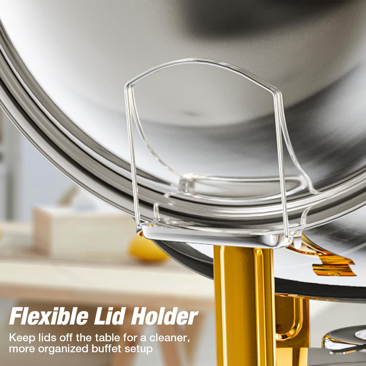 WARMOUNTS Round 5QT Chafing Dishes with Glass Lid (2/4 Pack) – Stainless Steel Buffet Warmers, Mirror-Polished Silver Finish, Lid Holder, Rolled Rim, for Easter Brunch, Weddings & Catering