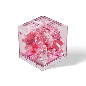 Moment with Love – LOVE Encounter Romantic Diorama with Translucent Pink Bricks and Elegant Details 4.25" W x 4.25" L x 4.76" H Decorative Display Cube for Desk or Dresser - Gifts