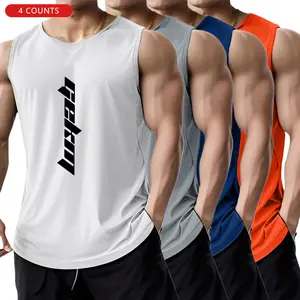 Pack of 4 men’s quick-dry casual sports tank tops—breathable sleeveless fitness shirts suitable for running and training; gym wear and casual outdoor men’s tank tops.