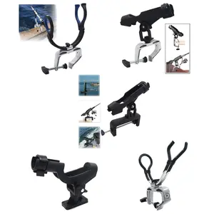 HTTMT 360 Degree Rotating Adjustable Angle Direction Raft Boat Heavy Duty Fishing Rod Pole Stand Bracket Mount Rest Rack with Universal Clamp-On Holder ,Boat Deck Mount ,Side Rail  Kayak Boat Deck Mount