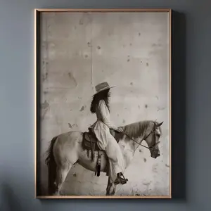 Vintage Cowgirl Horse Print: Farmhouse Equestrian Wall Art V