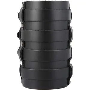 Mens Leather Wide Triple Strap Cuff Wrap Gauntlet Wristband Buckle Fastening Arm Armor Cuff 4 Rows