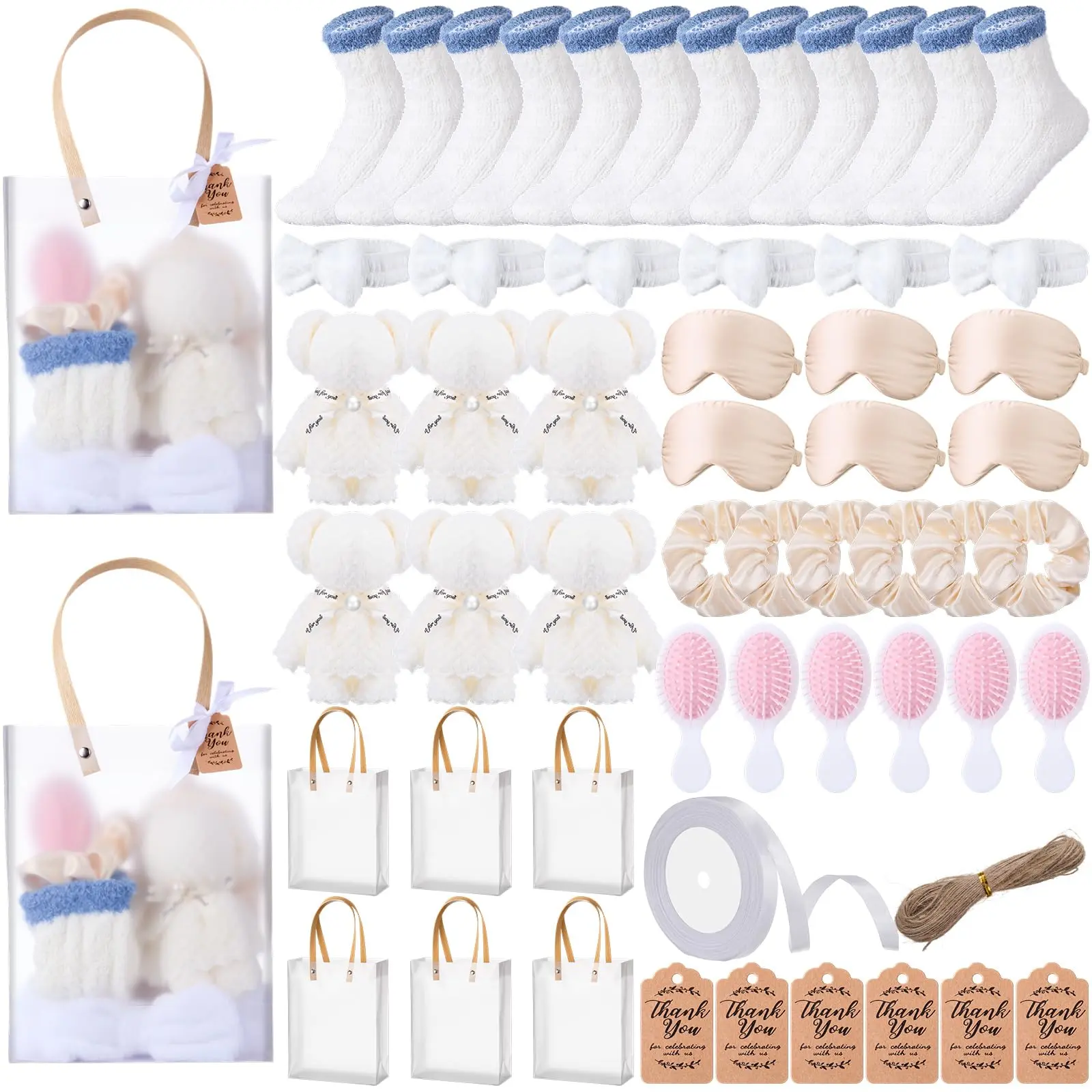 6 Sets Blue Bridal Shower Game Prizes for Guests- Plush Socks, Bear Towel, Silk Eye Mask, Scrunchies & Gift Bags,ball comb, Party Favors for Bachelorette Wedding Engagemen