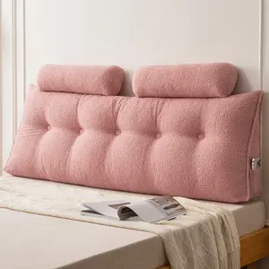 Luxurious Teddy Velvet Triangular Headboard Pillow with Removable Cover & Side Pockets Twin/Queen/King Size for Comfortable Reading and Lounging