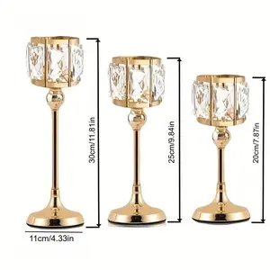 3pcs Elegant Golden Crystal Candlestick Set - Angel Theme, Metal Table Decor Suitable for Weddings and Home