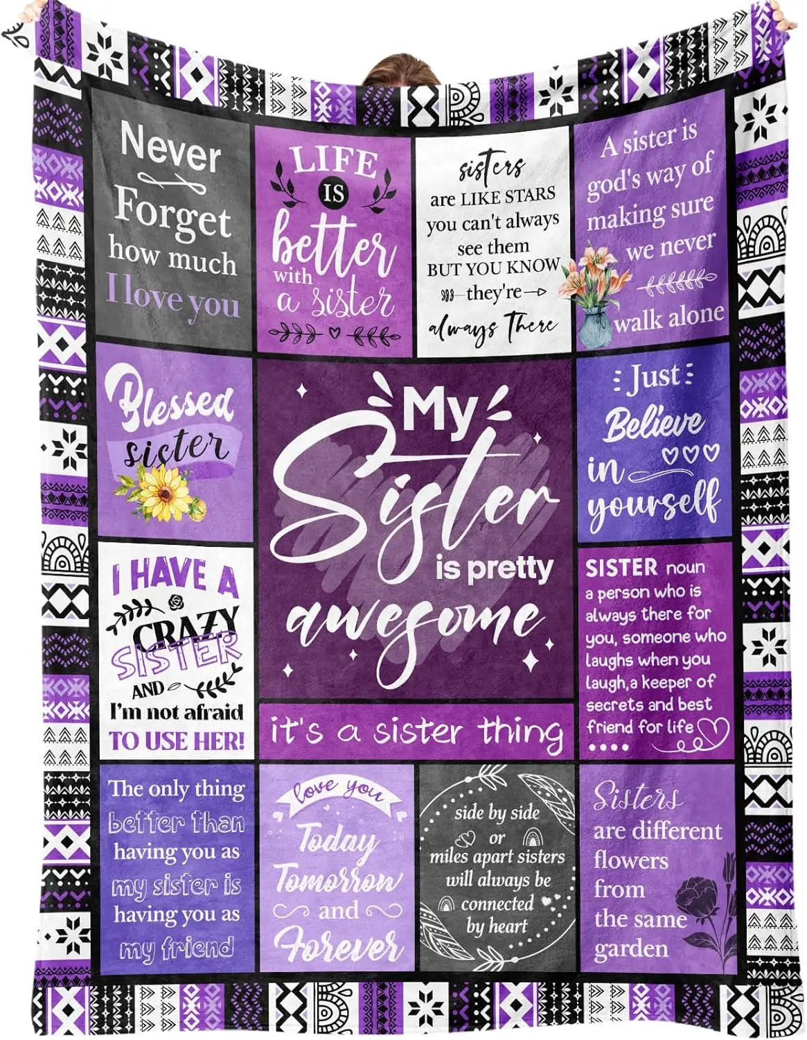 [mothers day gift for sister] Sister Gifts Blanket, Sister Gifts from Sister, Happy Birthday Gifts for Sister, Soft Comfortable Flannel Sister Gifts for My Dear Sister on Mother's Day - Sister Throw Blanket