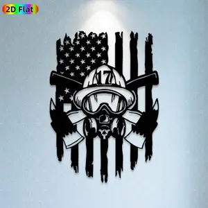 1pc Firefighter Helmet & American Flag Metal Wall Art, Patriotic Mural, Decoration Items, Ideal Gift for Independence Day, Veterans Day, Rust-Resistant Metal Wall Decor, Sculptures & Decoration, for Outdoor Wall & Garden Fence, Patriotic Decor Enthusiasts