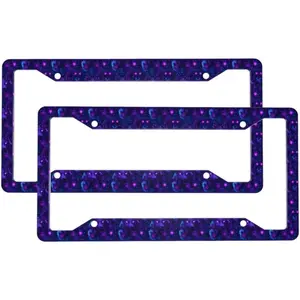 2 Pcs Car License Plate Frames for Women Men - Aluminum Solid Neon Purple Wolf Print License Plate Cover for Car Accessories for Women Men with Fasteners and Screws ﻿