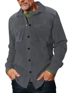 Casual Solid Color Corduroy Button Front Cardigan Jacket, Kahath Style Workwear Shirt, Men's Fashion Outerwear