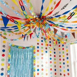 Mindsoft 5 Pcs Cartoon Storys Triangle Flag Banners and 600 Pcs Paper Chain Strips Set DIY Cartoon Toys Birthday Party Decorations Colorful Cow Banners for Baby Shower Sessions Children