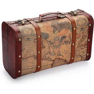 Wooden Storage Chest, Portable Decorative Luggage Suitcase, Treasure Chest Box with Map , Pirate Keepsakes Box for Gifts, Chest Storage Box for Decor Storage Travel