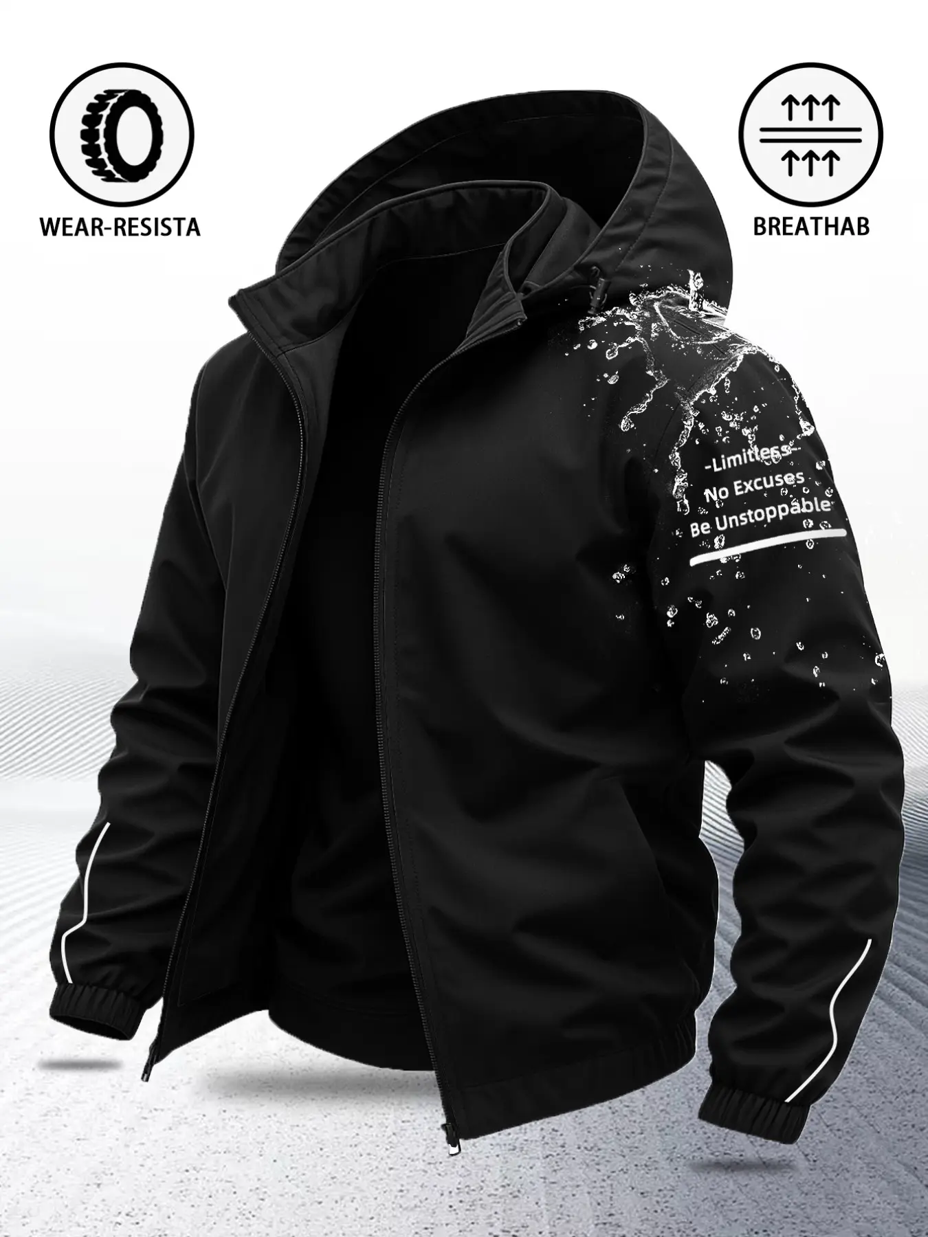 Men's Motivational Hooded Long Sleeve Jacket, Waterproof Jackets, Waterproof Windproof Outerwear, Menswear, All-Season Waterproof Windproof Breathable, Arm English Slogan, Hidden Zipper, Casual Commute Outdoor Camping Coat