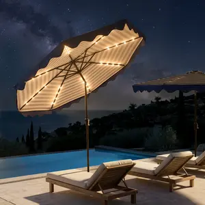 【Summer Vibes】Ovios 10Ft Outdoor Patio Umbrella with 32 LED Lighted 8 Sturdy Ribs, Outdoor Table Umbrella with Push Button Tilt and Crank, Backyard Umbrella, Market Umbrella for Garden, Deck, Pool and Beach