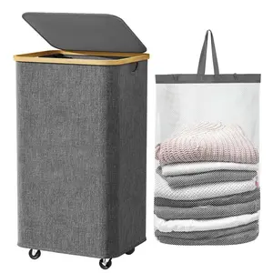 110L Large Capacity Laundry Basket with Wheels, Foldable Design, Includes Mesh Bag, Handle, and Lid, Super Big Dirty Clothes Basket