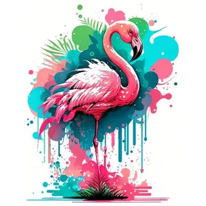 Vibrant Pink Flamingo Standing On One Leg With Colorful Splatter Art Painting Diamond Painting 5D DIY Diamond Painting Cross Stitch Kit Full Drill Square Round Diamonds Embroidery Art Craft Home Wall Decor Unique Gift Handmade Decorative Painting Set