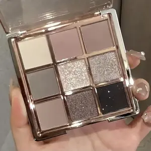 9-color Shimmering eyeshadow palette, dual matte and shimmer textures, sparkling, easy to blend, long-lasting, enriched with glittering shades for versatile eye makeup, highly pigmented, suitable for everyday wear, parties, dates