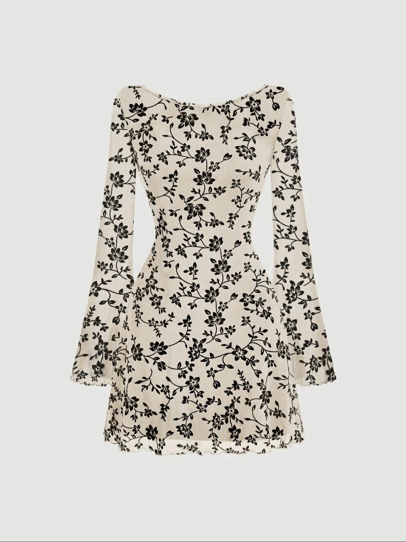 Women's Floral Print Backless Flounce Sleeve Dress, Calla Lily Flower Dress, Elegant Round Neck Long Sleeve A Line Dress for Party Holiday Wedding Guest, Ladies Clothes, Womenswear, Wedding Guest Dresses