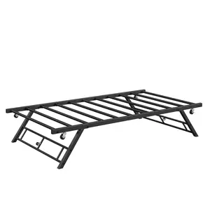 Garvee Twin Pop Up Trundle Bed Frame with Lockable Casters, Foldable Metal Platform, Black - Versatile Trundle Day Bed for Space-Saving and Easy Mobility