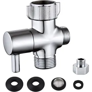 Bidet T Adapter, Brass T Adapter with Shut-off Valve, 3-way Tee Connector 7/8" x 7/8" x G1/2, Leak-Free Chrome Metal T Valve Adapter for Toilet Bidet Sprayer...