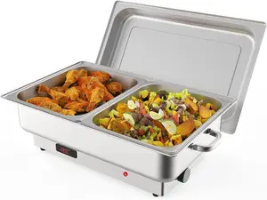 Electric Chafing Dish Buffet Set - 2 x 4.5QT Half-Size Stainless Steel Buffet Servers and Warmers, Commercial Food Warmer with Temperature Control Display for Parties, Catering