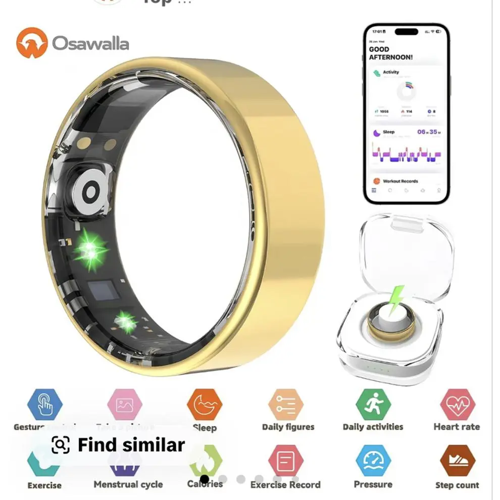 Osawalla Smart Ring - Gold Color, Tracks Sleep, Daily Activities, Heart Rate, Exercise, Menstrual Cycle, Calories, Pressure, Step Count