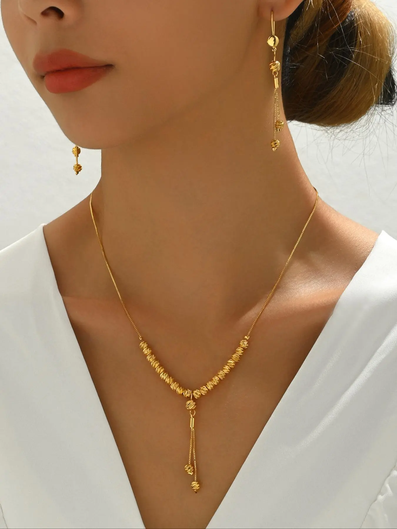 Women's Elegant Exquisite Trendy Beaded Pendant Necklace & Dangle Earrings, Chic Fashionable Matching Necklace and Earring Set for Party & Daily Use