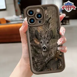Deer Hunting Camo Phone Case for iPhone11 12 13 14 15 16 17 Pro Max Plus Air , Realtree-Style Whitetail Buck Print, Slim Shockproof Protective Cover, Hunting & Outdoor Aesthetic, Anti-Scratch Matte Finish, Made in USA