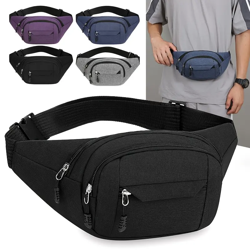 Bitzen Unisex Minimalist Waist Bag Holder - Korean-Style Lightweight Water-Resistant Nylon Zipper Belt Bag with Adjustable Shoulder Strap, 3-4 Pockets, Multi-Function for Outdoor Sports, Travel, Workout Fanny Pack, Outfits, Plain, Scratchproof, Weekend Hi