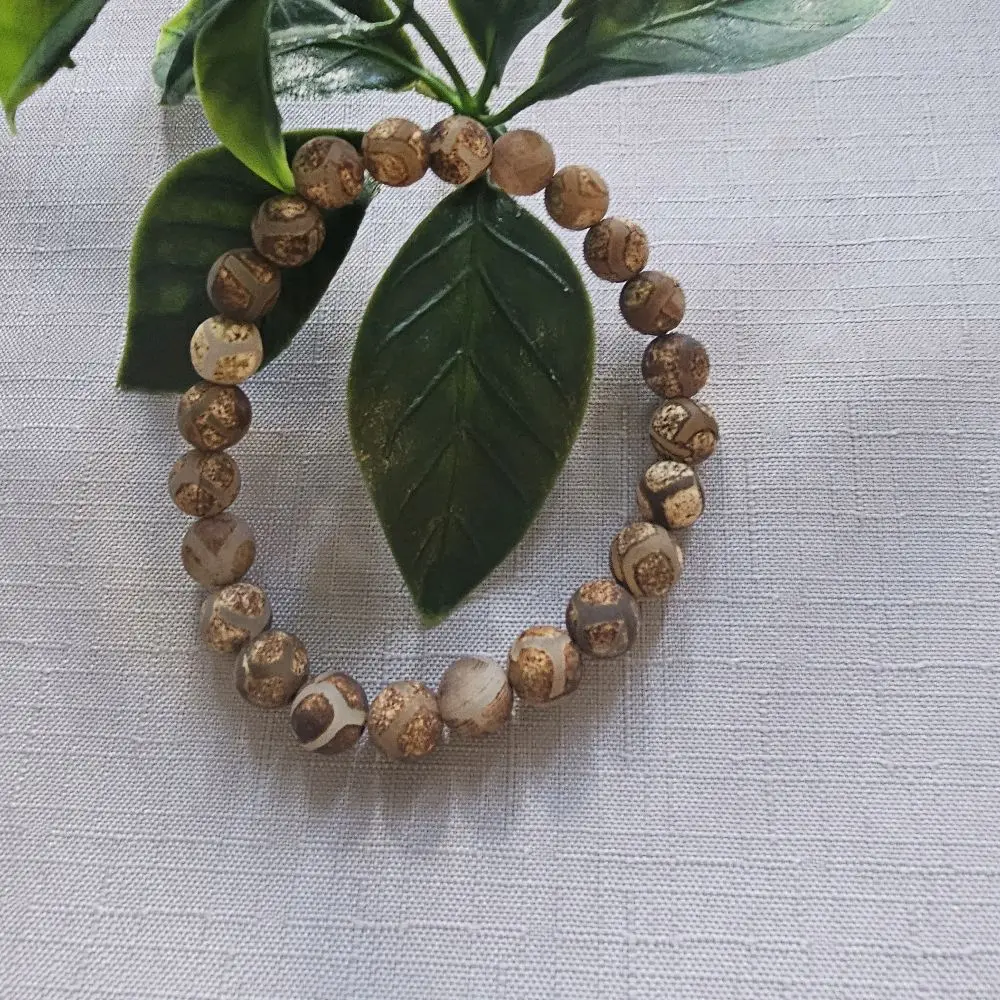 Tibetan Agate 8mm Natural Beaded Bracelet with Earthy Tones
