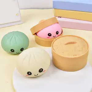 Cute Steamer Basket Emoticon Bun, Soft Bounce Desk Decoration, Squishies, Office Stress Relief Toy, Prank Gag Gift, Perfect for Gifts, Stress Ball, Decompression Squeeze