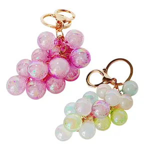 2Pcs Cute Grape Cluster Keychains, Simulation Bubble Jelly Fruit Pendant, Fashion Car Key Bag Charm, Lovely Gift for Students Daily Decor