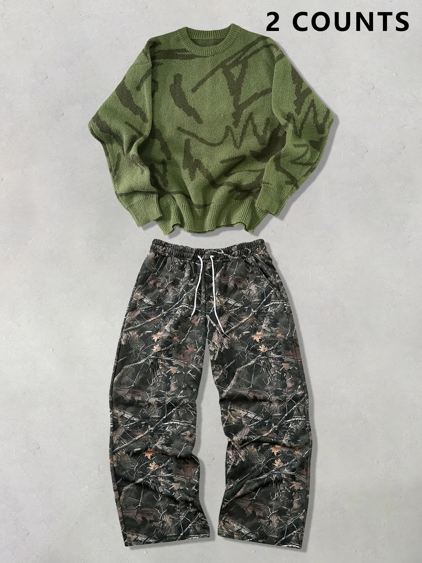 Double-Sided Print Thick Sweater Top with Casual Printed Sweatpants Set, Loose-Fitting Street Style, Perfect for Daily Wear, Everyday, Clothes