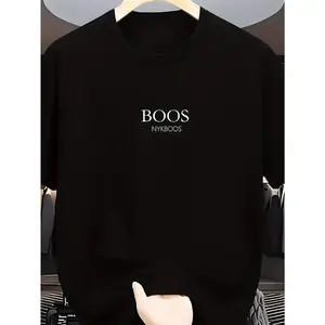 Comfortable Men's Casual BOOS Graphic Tee - Short Sleeve, Cotton, Round Neck, Soft & Washable, White, Perfect for Casual Attire